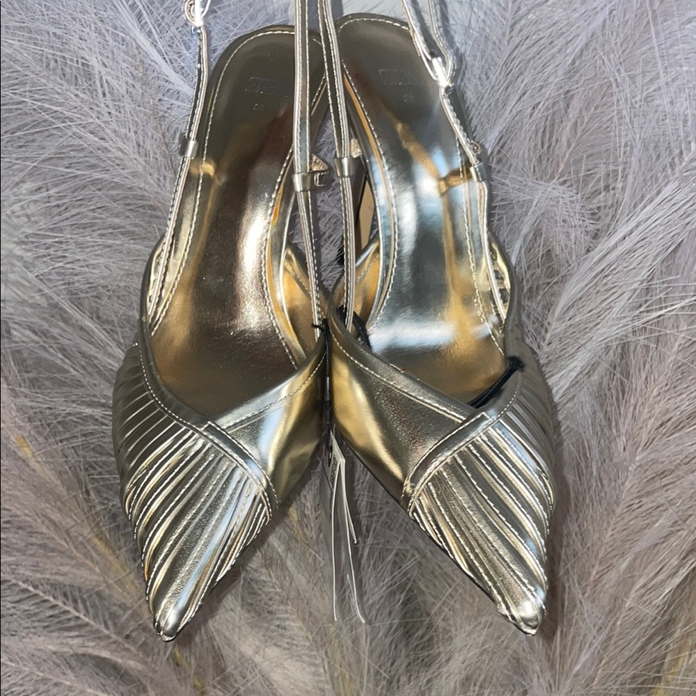 Zara Gold Pleated High Heels